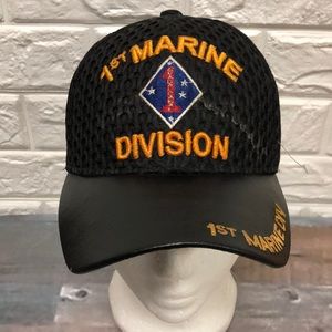 Vtg 1st Division Marine Men's Black Embroidered warriors‎  Baseball Cap Hat